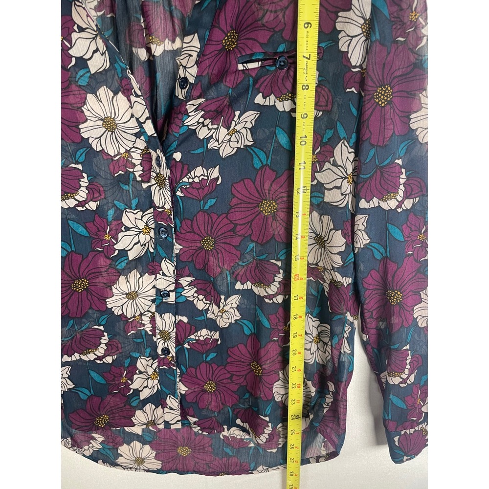 KUT from the Kloth Floral Sheer Button Down Blouse Plum Teal Small - Picture 6 of 7